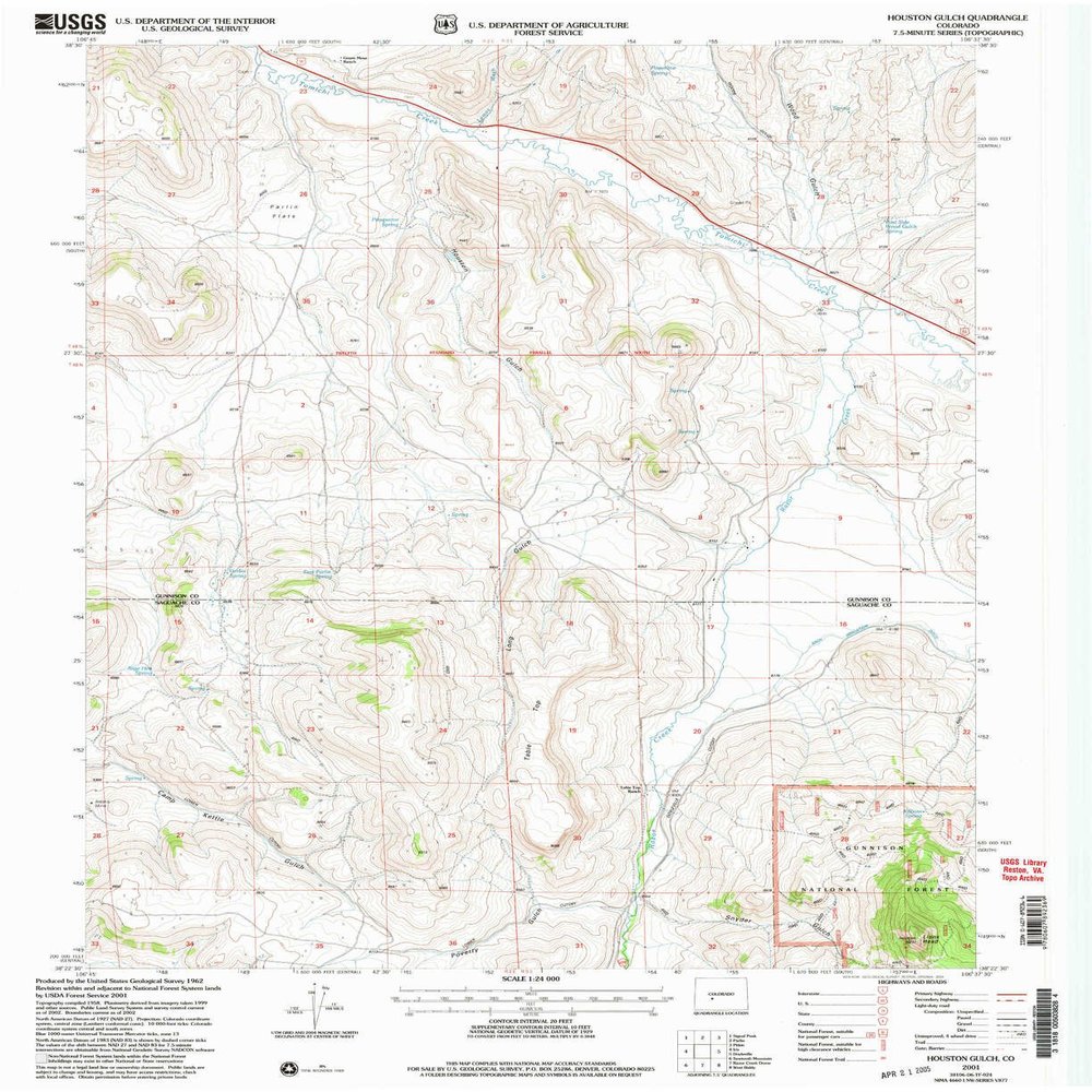YellowMaps Houston Gulch CO topo map, 1:24000 Scale, 7.5 X 7.5 Minute, Historical, 2001, Updated 2004, 26.8 x 21.9 in - Polypropylene
