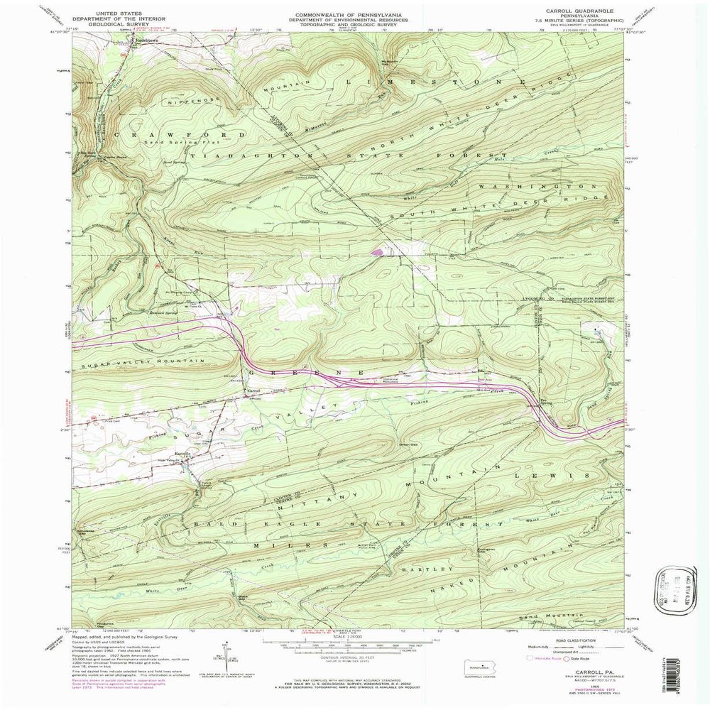 YellowMaps Carroll PA topo map, 1:24000 Scale, 7.5 X 7.5 Minute, Historical, 1965, Updated 1984, 27 x 22.1 in - Tyvek