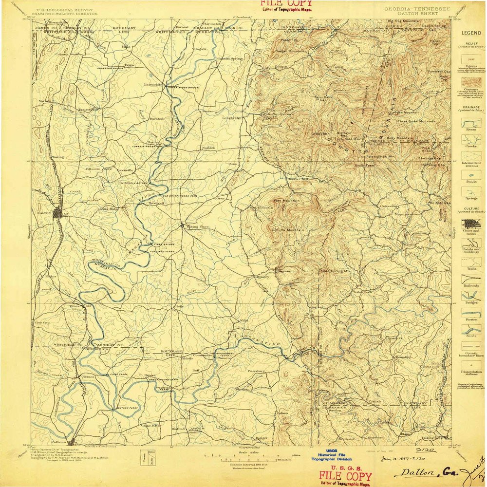 YellowMaps Dalton GA topo map, 1:125000 Scale, 30 X 30 Minute, Historical, 1897, 19.9 x 16.7 in - Polypropylene