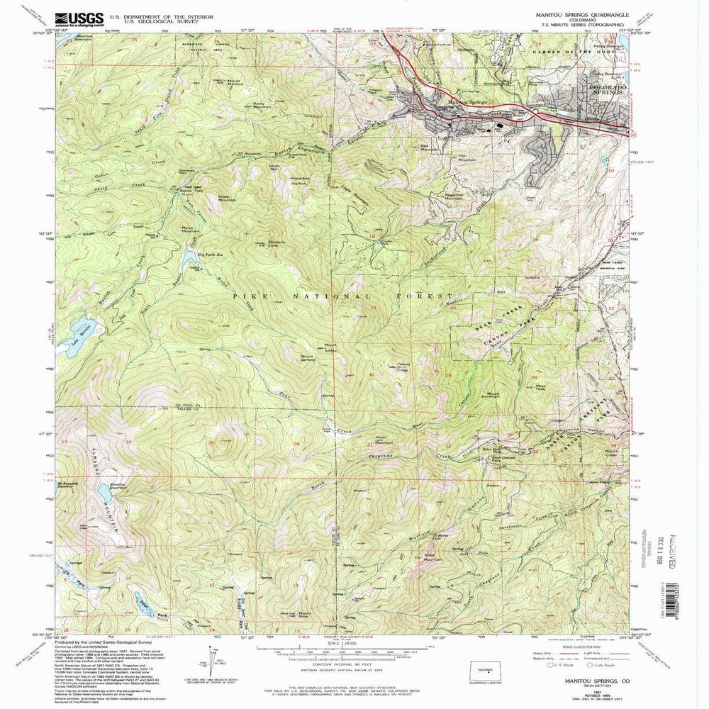 YellowMaps Manitou Springs CO topo map, 1:24000 Scale, 7.5 X 7.5 Minute, Historical, 1961, Updated 1994, 26.8 x 22 in - Tyvek