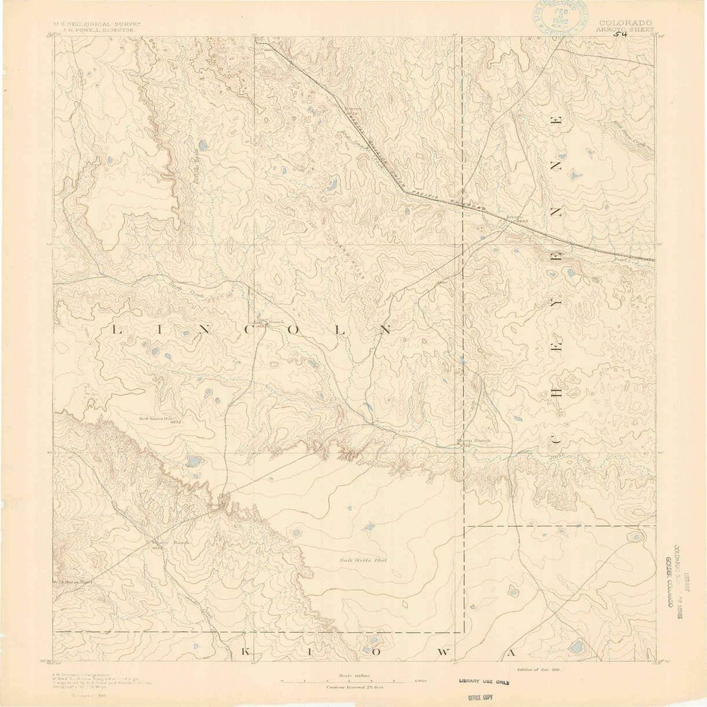 YellowMaps Arroyo CO topo map, 1:125000 Scale, 30 X 30 Minute, Historical, 1891, 19.8 x 16.1 in - Polypropylene
