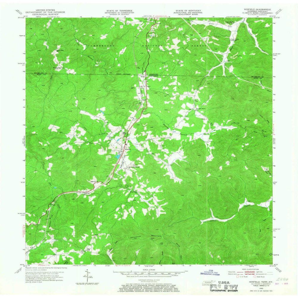 YellowMaps Winfield TN topo map, 1:24000 Scale, 7.5 X 7.5 Minute, Historical, 1953, Updated 1968, 27.4 x 22.1 in - Polypropylene