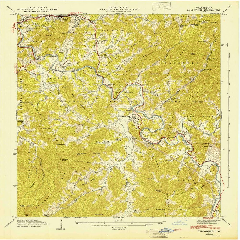 Cullowhee NC topo map, 1:24000 Scale, 7.5 X 7.5 Minute, Historical, 1946, Updated 1947, 27 x 22 in - Tyvek