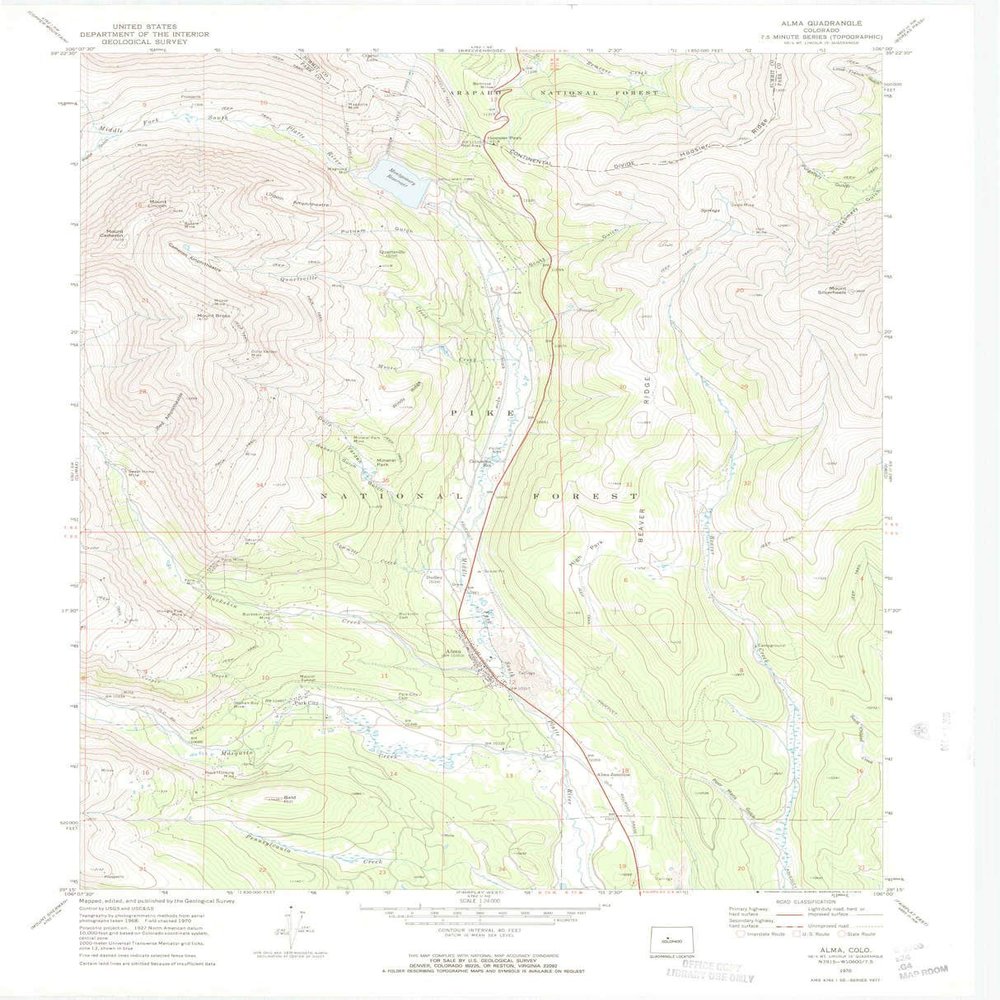 YellowMaps Alma CO topo map, 1:24000 Scale, 7.5 X 7.5 Minute, Historical, 1970, Updated 1973, 27.2 x 22 in - Tyvek