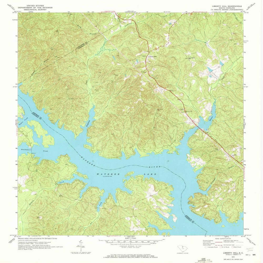 YellowMaps Liberty Hill SC topo map, 1:24000 Scale, 7.5 X 7.5 Minute, Historical, 1971, Updated 1972, 26.9 x 22 in - Polypropylene