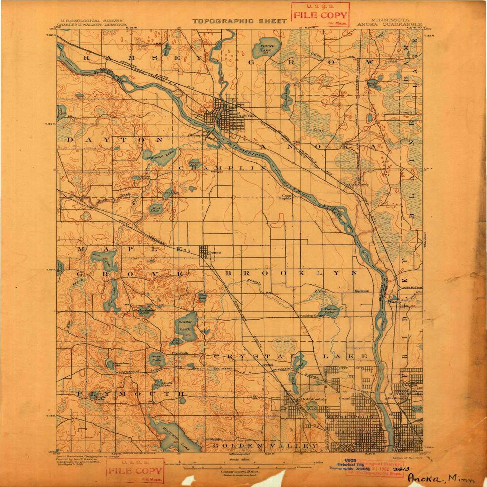 YellowMaps Anoka MN topo map, 1:62500 Scale, 15 X 15 Minute, Historical, 1902, 20.1 x 16.5 in - Polypropylene