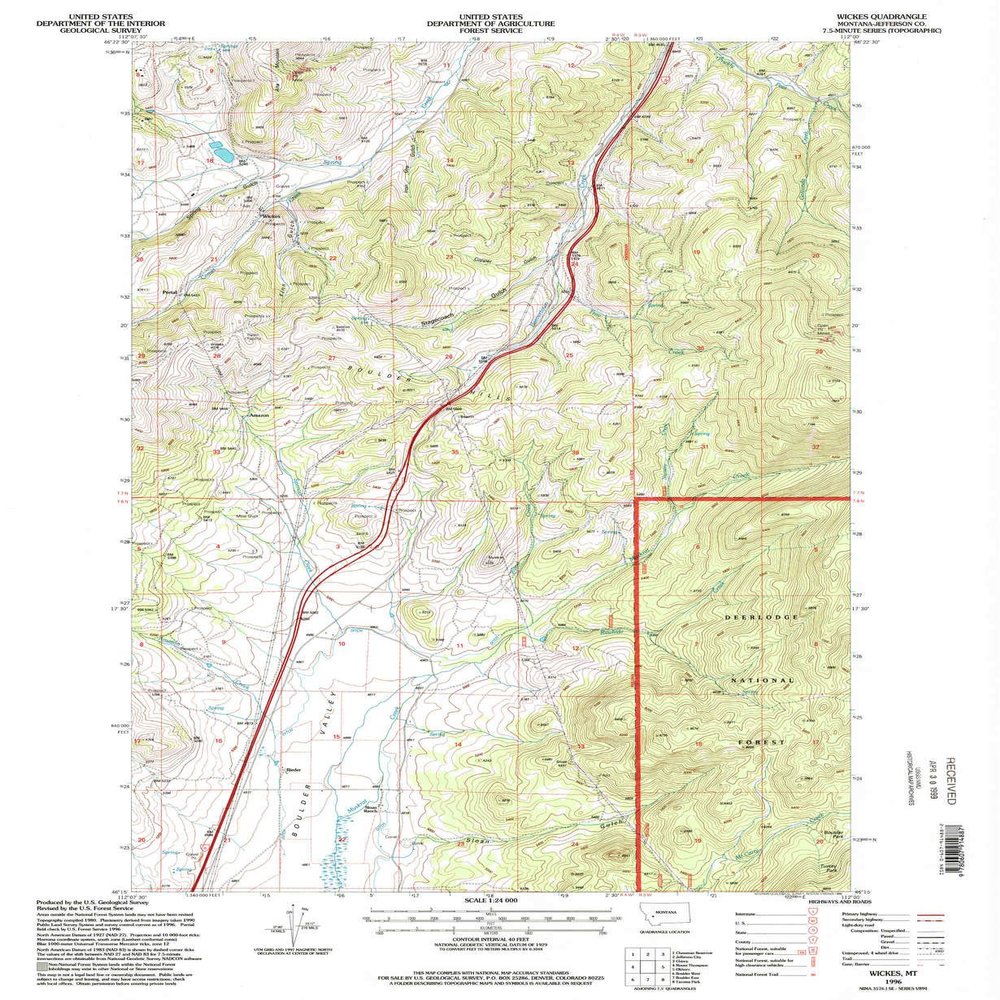 YellowMaps Wickes MT topo map, 1:24000 Scale, 7.5 X 7.5 Minute, Historical, 1996, Updated 1998, 26.9 x 22 in - Polypropylene