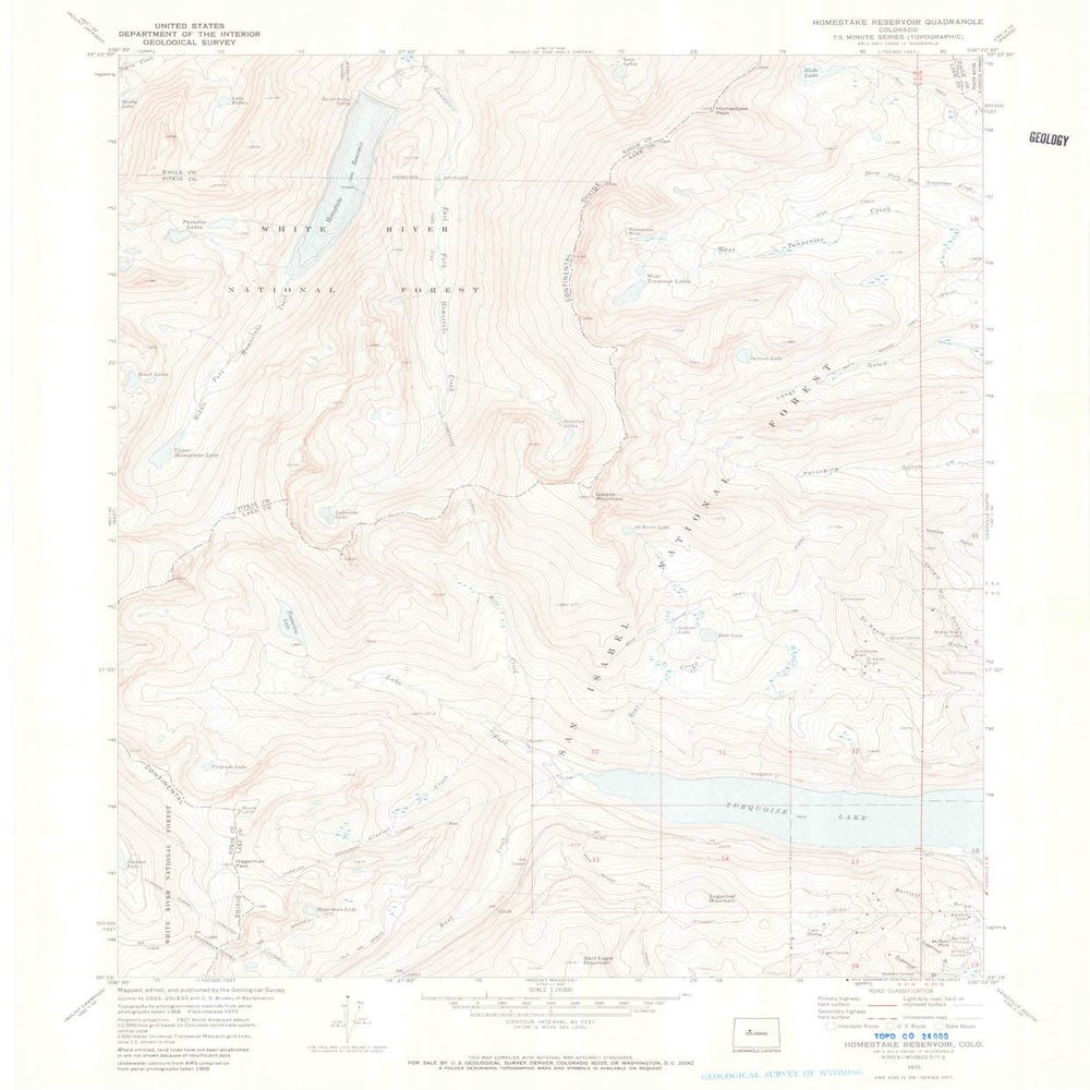 YellowMaps Homestake Reservoir CO topo map, 1:24000 Scale, 7.5 X 7.5 Minute, Historical, 1970, Updated 1973, 26.9 x 22.3 in - Tyvek