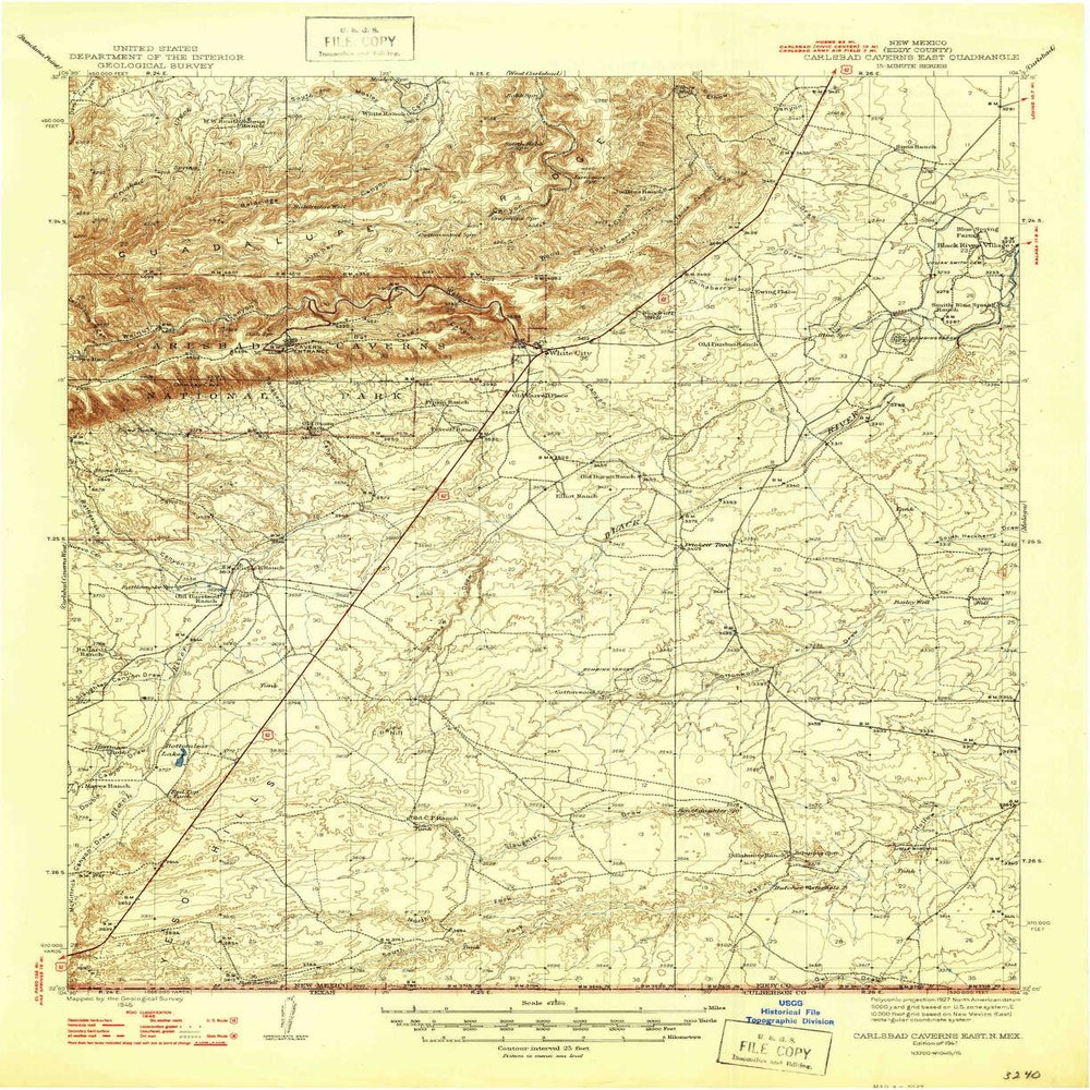 YellowMaps Carlsbad Caverns East NM topo map, 1:62500 Scale, 15 X 15 Minute, Historical, 1947, 20.8 x 17 in - Polypropylene