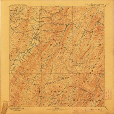YellowMaps Beverly WV topo map, 1:125000 Scale, 30 X 30 Minute, Historical, 1892, Updated 1907, 19.9 x 16.6 in - Polypropylene