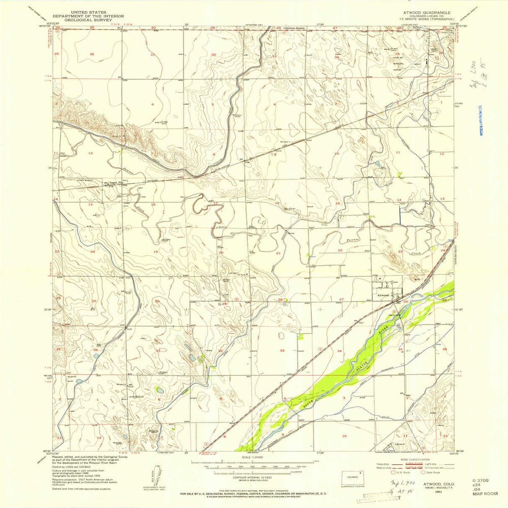YellowMaps Atwood CO topo map, 1:24000 Scale, 7.5 X 7.5 Minute, Historical, 1951, Updated 1953, 27.2 x 22 in - Polypropylene