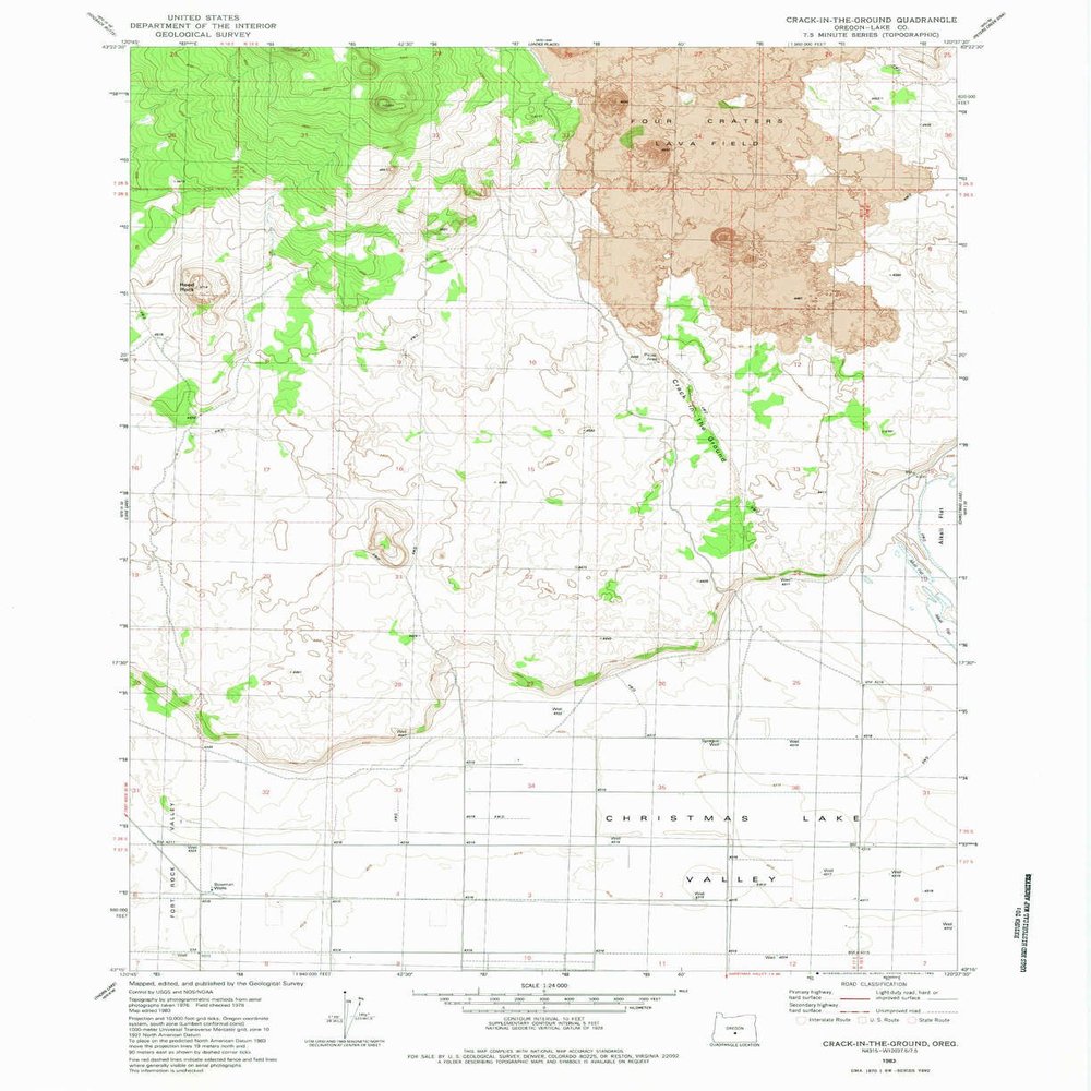 YellowMaps Crack in The Ground OR topo map, 1:24000 Scale, 7.5 X 7.5 Minute, Historical, 1983, Updated 1983, 26.8 x 21.9 in - Polypropylene