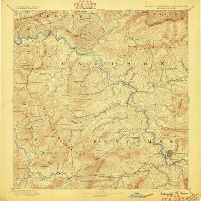 YellowMaps Asheville NC topo map, 1:125000 Scale, 30 X 30 Minute, Historical, 1894, Updated 1897, 19.7 x 16.4 in - Polypropylene