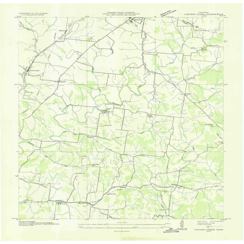 YellowMaps Carters Creek TN topo map, 1:24000 Scale, 7.5 X 7.5 Minute, Historical, 1936, 27.5 x 22 in - Polypropylene
