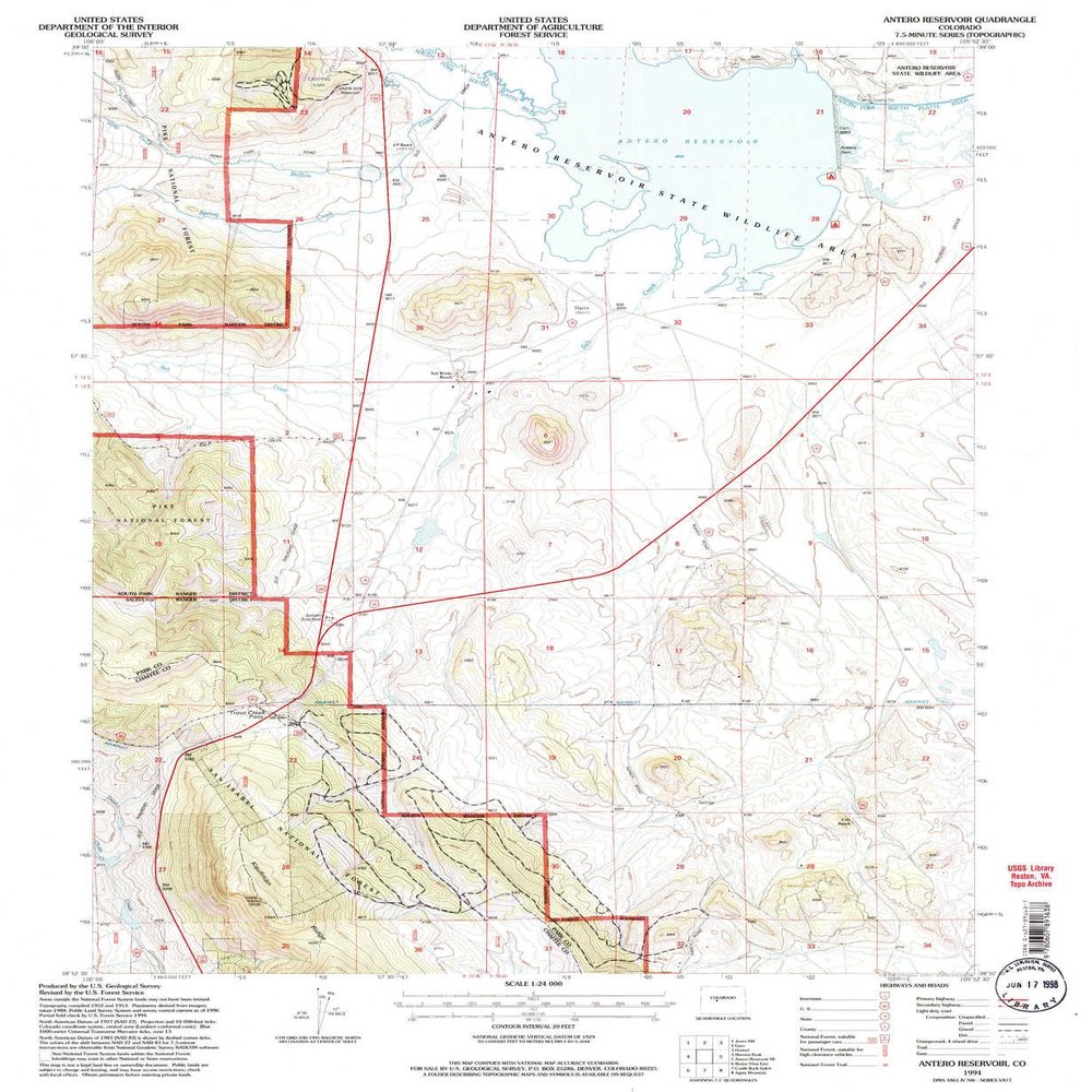 YellowMaps Antero Reservoir CO topo map, 1:24000 Scale, 7.5 X 7.5 Minute, Historical, 1994, Updated 1997, 26.7 x 21.9 in - Polypropylene