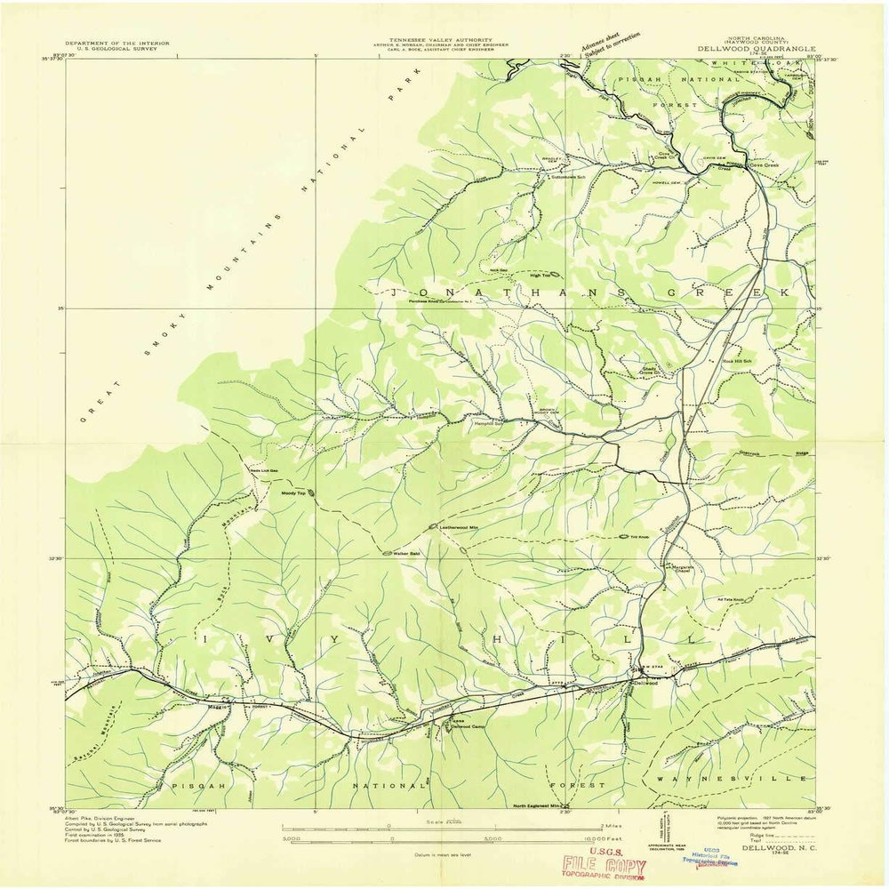 Dellwood NC topo map, 1:24000 Scale, 7.5 X 7.5 Minute, Historical, 1935, 27 x 22 in - Tyvek