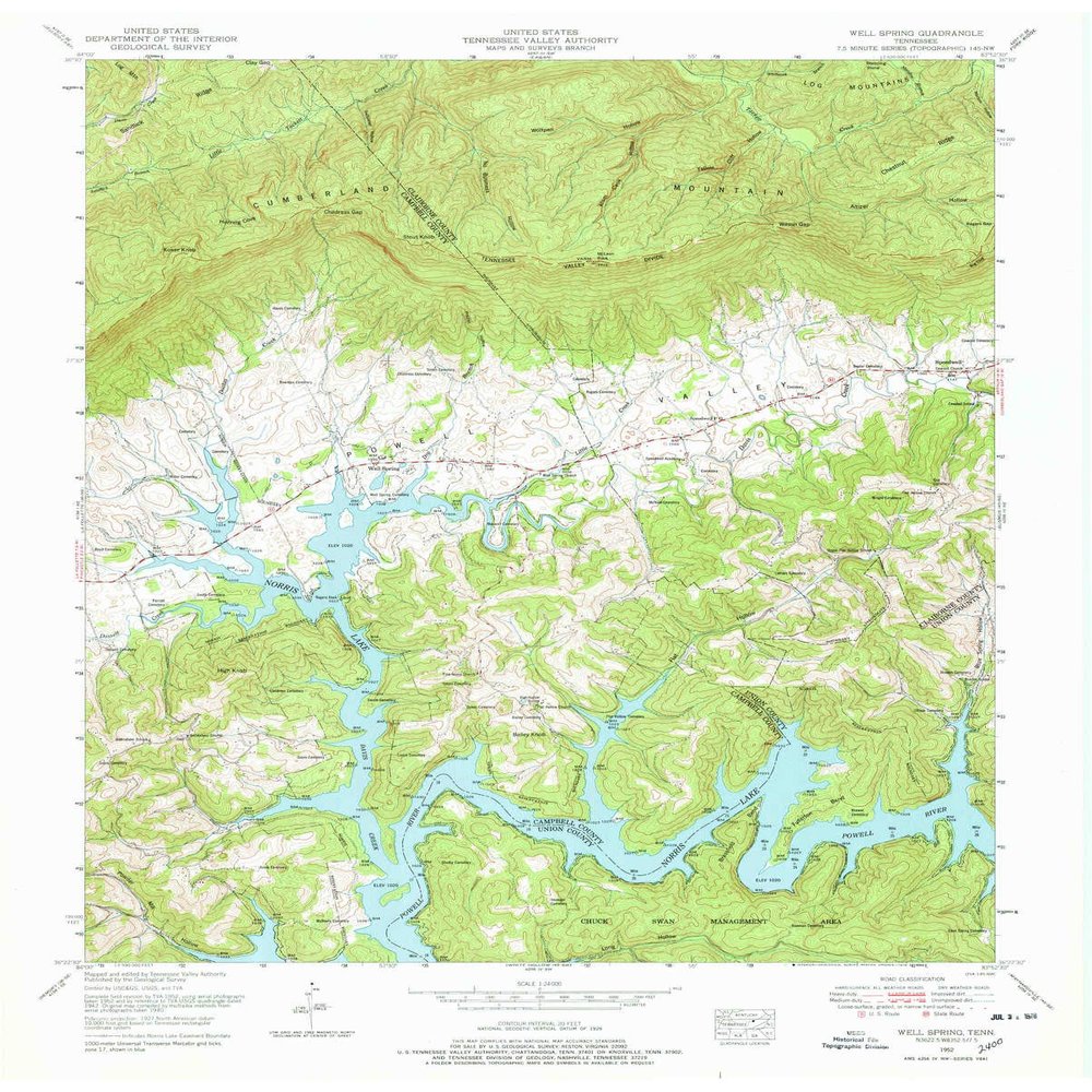 Well Spring TN topo map, 1:24000 Scale, 7.5 X 7.5 Minute, Historical, 1952, Updated 1978, 27.5 x 22 in - Polypropylene