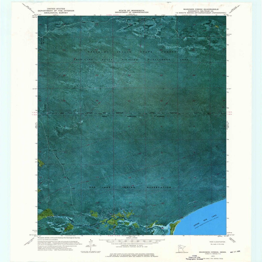 YellowMaps Manomin Creek MN topo map, 1:24000 Scale, 7.5 X 7.5 Minute, Historical, 1973, Updated 1976, 27.5 x 21.4 in - Polypropylene