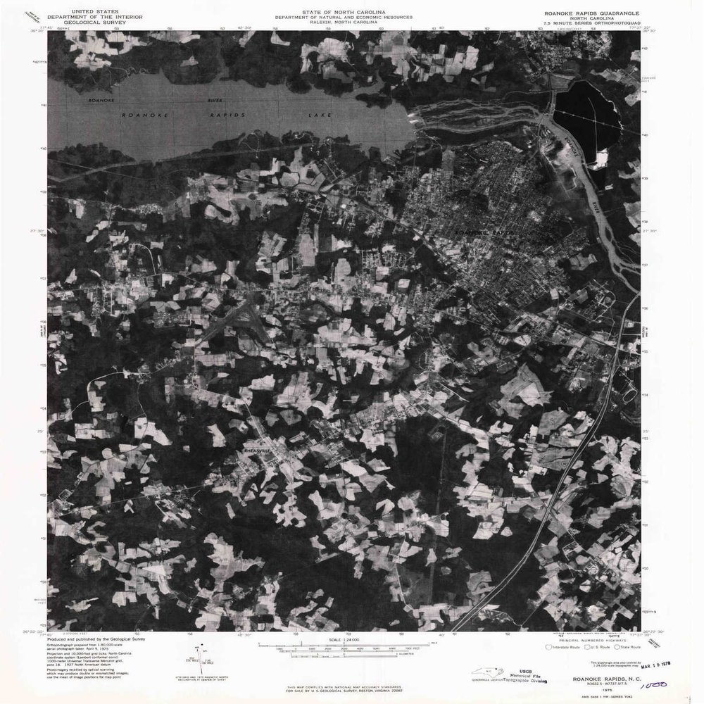 YellowMaps Roanoke Rapids NC topo map, 1:24000 Scale, 7.5 X 7.5 Minute, Historical, 1975, Updated 1979, 26.5 x 21.7 in - Polypropylene