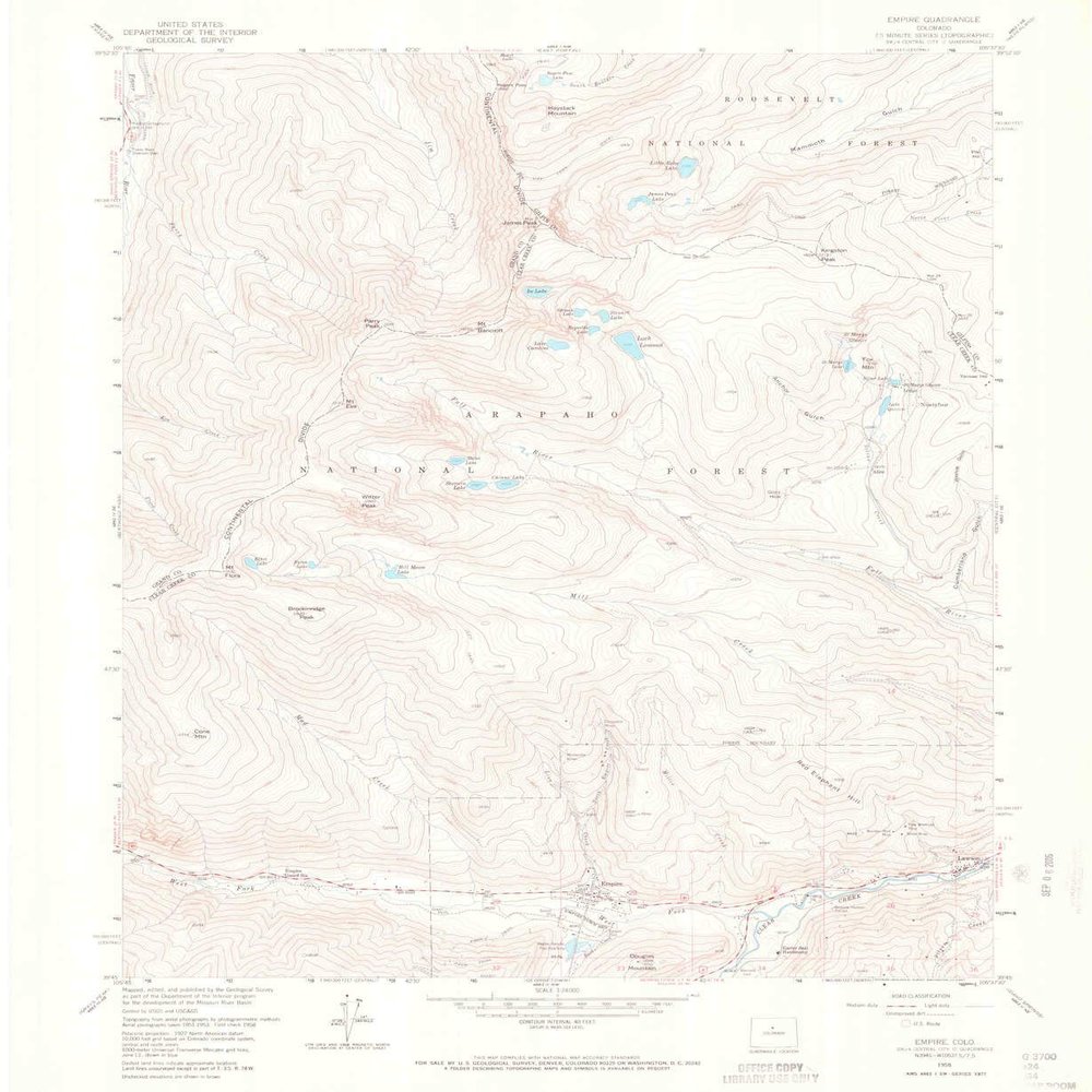 YellowMaps Empire CO topo map, 1:24000 Scale, 7.5 X 7.5 Minute, Historical, 1958, Updated 1967, 26.9 x 22.1 in - Polypropylene