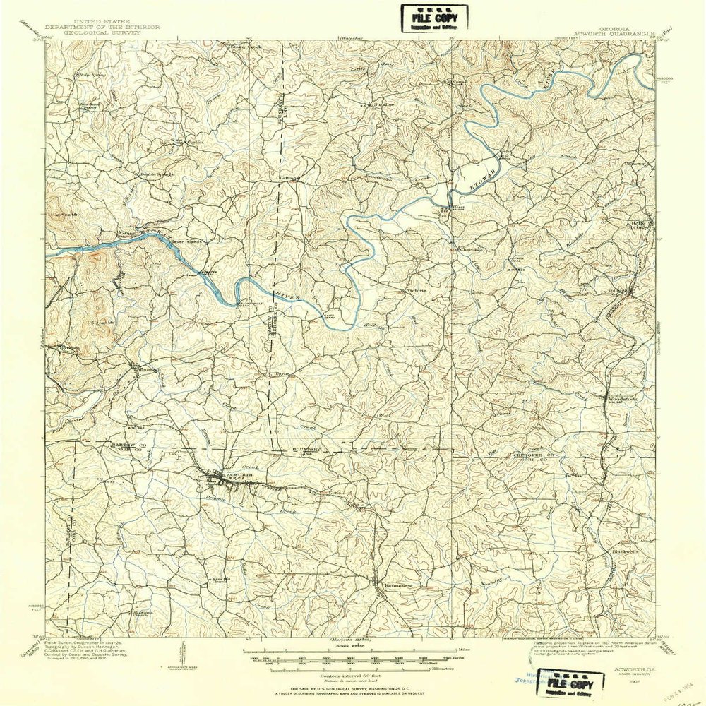 YellowMaps Acworth GA topo map, 1:62500 Scale, 15 X 15 Minute, Historical, 1907, Updated 1954, 20.7 x 16.8 in - Polypropylene
