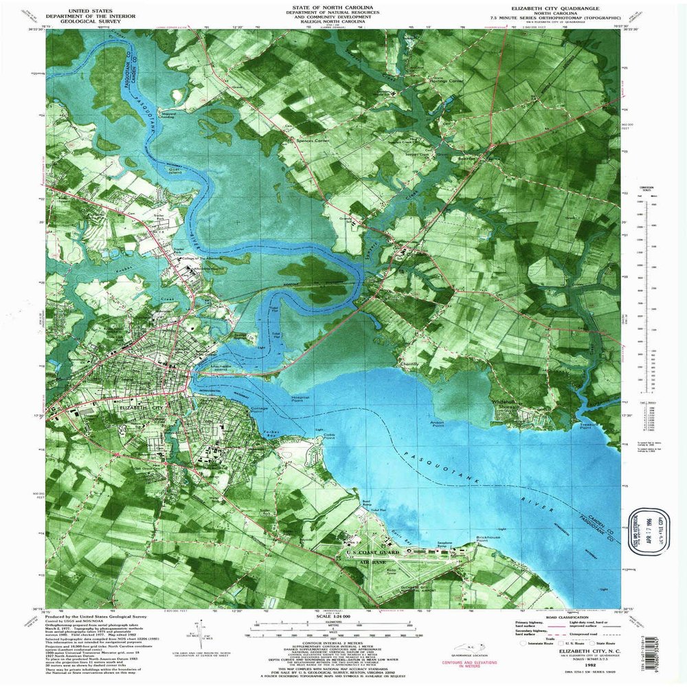 YellowMaps Elizabeth City NC topo map, 1:24000 Scale, 7.5 X 7.5 Minute, Historical, 1982, Updated 1983, 26.9 x 21.9 in - Tyvek