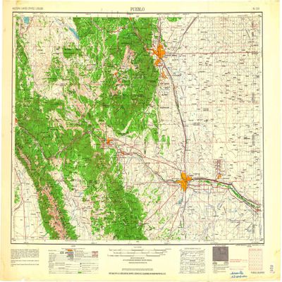 Pueblo CO topo map, 1:250000 Scale, 1 X 2 Degree, Historical, 1962, 22.2 x 31.6 in - Polypropylene