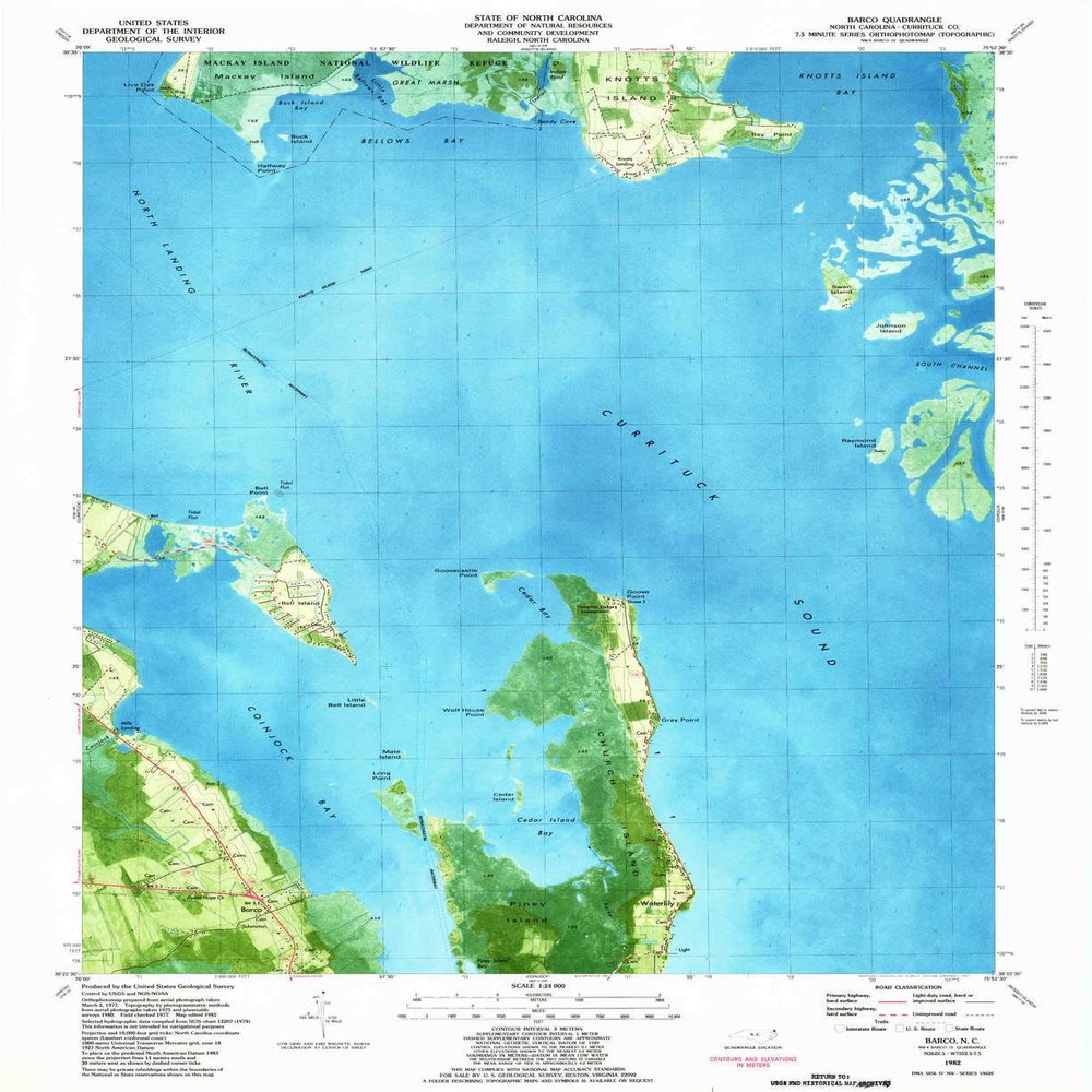 YellowMaps Barco NC topo map, 1:24000 Scale, 7.5 X 7.5 Minute, Historical, 1982, Updated 1983, 26.8 x 21.9 in - Tyvek