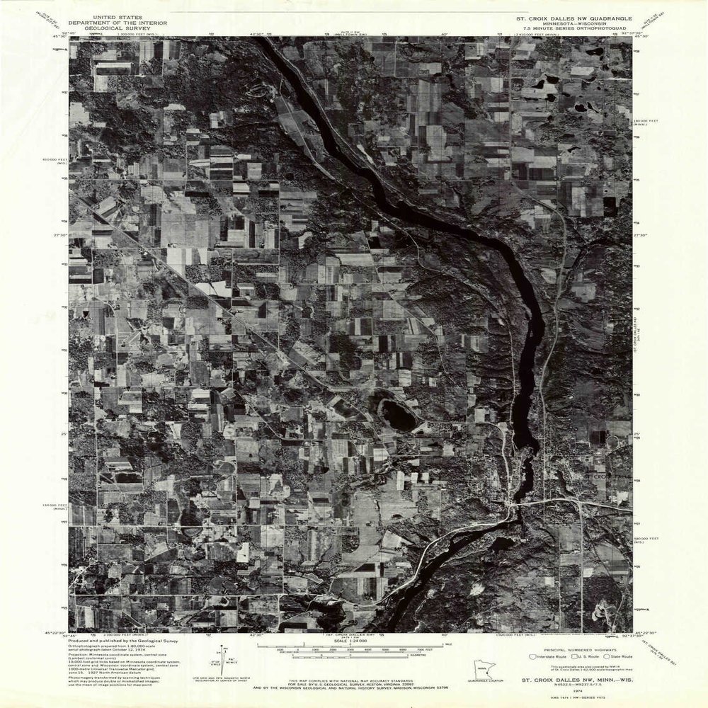 YellowMaps St Croix Dalles NW WI topo map, 1:24000 Scale, 7.5 X 7.5 Minute, Historical, 1974, Updated 1976, 27.1 x 20.2 in - Polypropylene