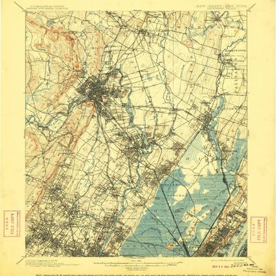 YellowMaps Paterson NJ topo map, 1:62500 Scale, 15 X 15 Minute, Historical, 1903, Updated 1909, 19.7 x 16.6 in - Polypropylene