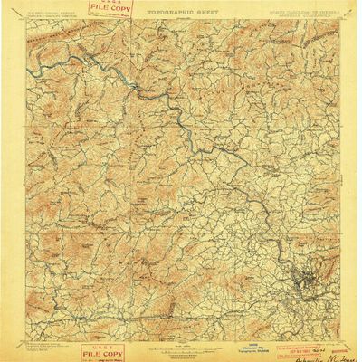 YellowMaps Asheville NC topo map, 1:125000 Scale, 30 X 30 Minute, Historical, 1901, 19.7 x 16.4 in - Tyvek