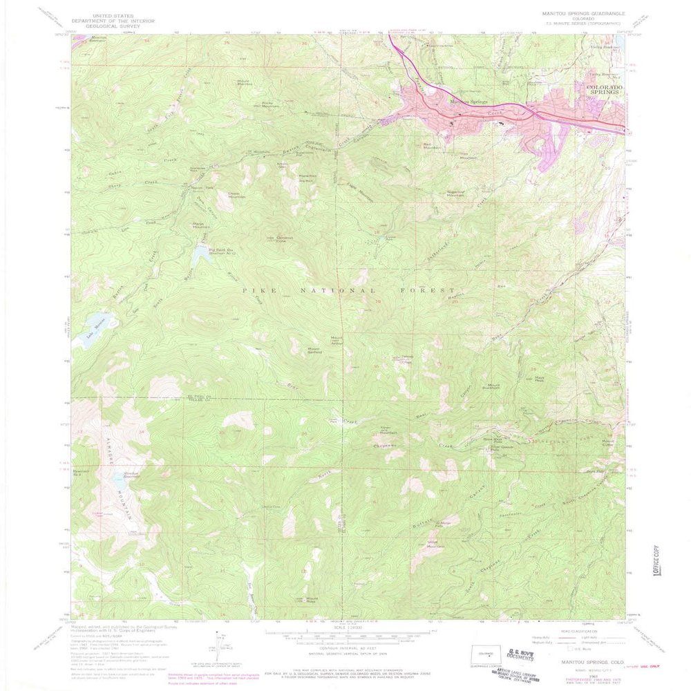 YellowMaps Manitou Springs CO topo map, 1:24000 Scale, 7.5 X 7.5 Minute, Historical, 1961, Updated 1977, 26.9 x 22.2 in - Tyvek