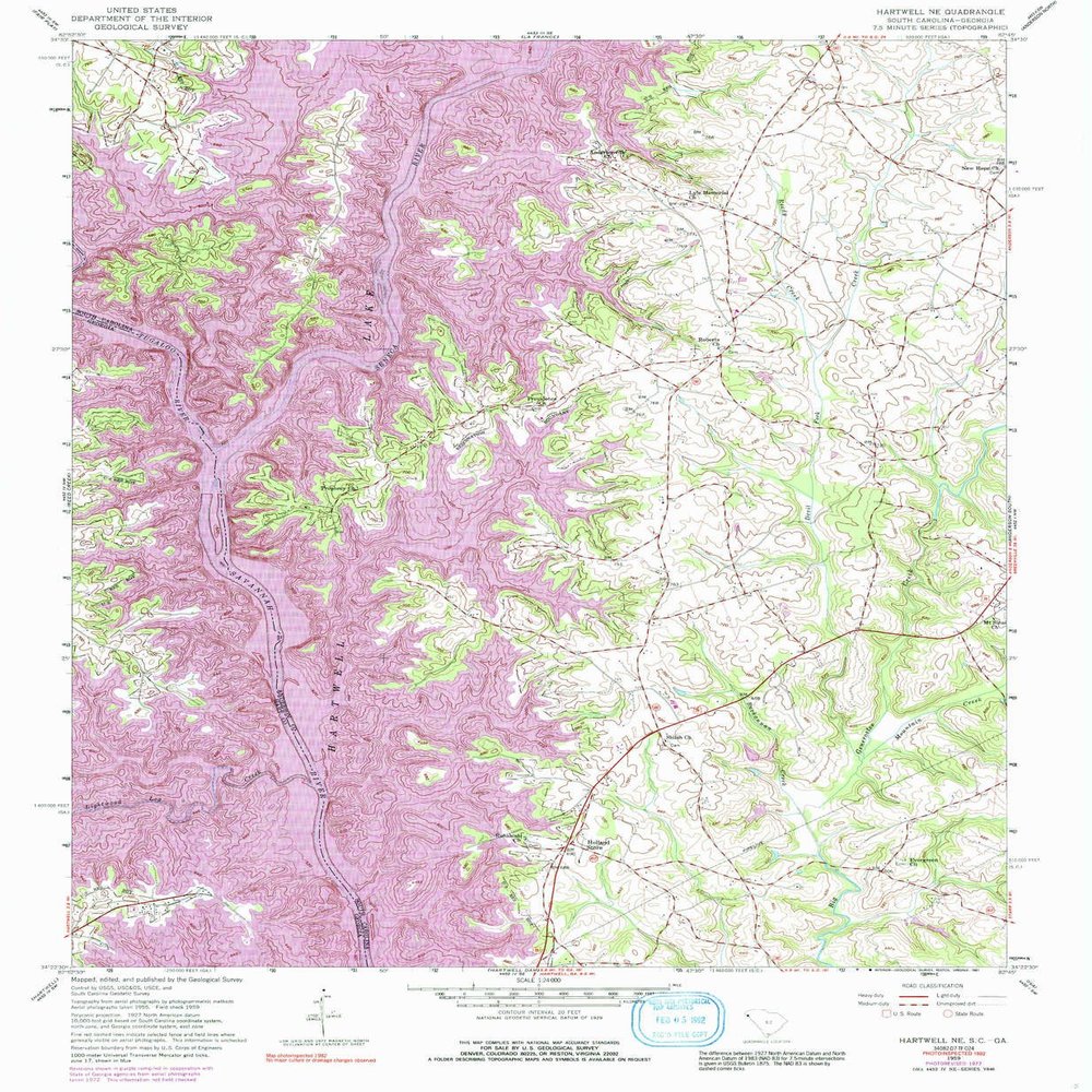 YellowMaps Hartwell NE SC topo map, 1:24000 Scale, 7.5 X 7.5 Minute, Historical, 1959, Updated 1991, 26.8 x 22 in - Polypropylene