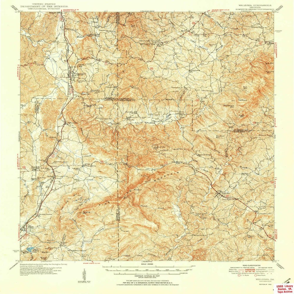 YellowMaps Waleska GA topo map, 1:62500 Scale, 15 X 15 Minute, Historical, 1950, 20.6 x 16.8 in - Polypropylene