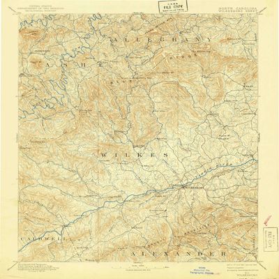YellowMaps Wilkesboro NC topo map, 1:125000 Scale, 30 X 30 Minute, Historical, 1891, Updated 1940, 19.7 x 16.5 in - Polypropylene