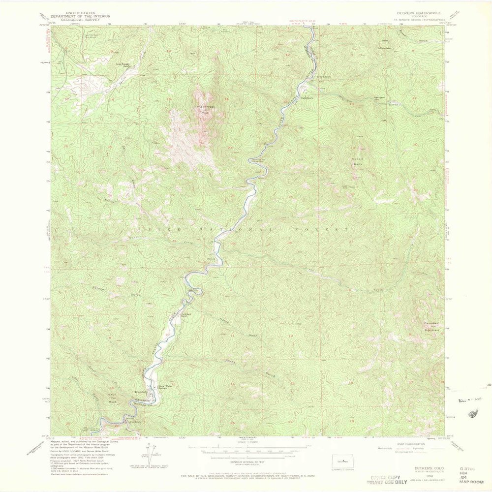 YellowMaps Deckers CO topo map, 1:24000 Scale, 7.5 X 7.5 Minute, Historical, 1954, Updated 1972, 27.3 x 22.1 in - Polypropylene