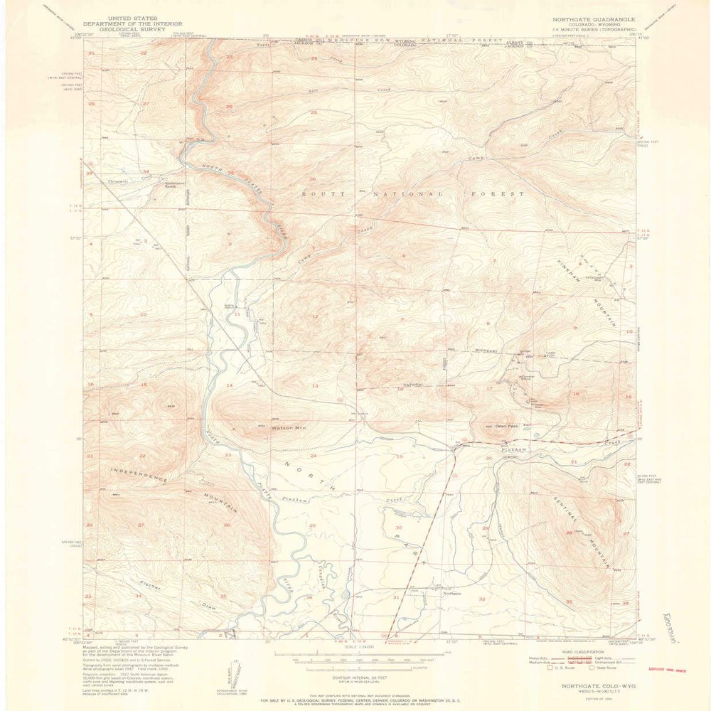 YellowMaps Northgate CO topo map, 1:24000 Scale, 7.5 X 7.5 Minute, Historical, 1952, 26.9 x 22.2 in - Polypropylene