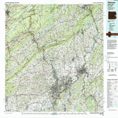 YellowMaps Allentown PA topo map, 1:100000 Scale, 30 X 60 Minute, Historical, 1984, Updated 1988, 24.1 x 40.1 in - Tyvek