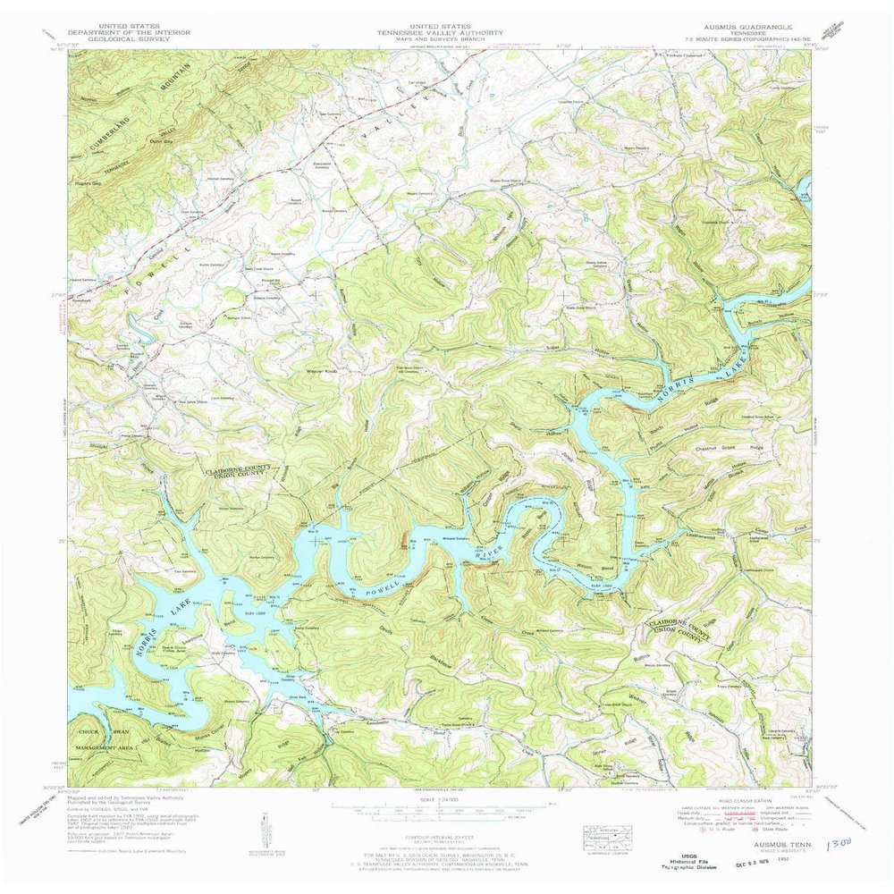 YellowMaps Ausmus TN topo map, 1:24000 Scale, 7.5 X 7.5 Minute, Historical, 1952, Updated 1954, 27.5 x 22 in - Tyvek