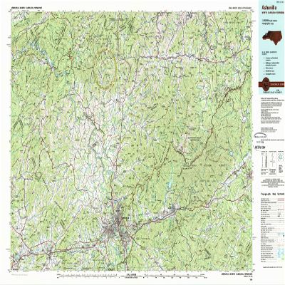 YellowMaps Asheville NC topo map, 1:100000 Scale, 30 X 60 Minute, Historical, 1985, Updated 1985, 24.1 x 42.1 in - Polypropylene