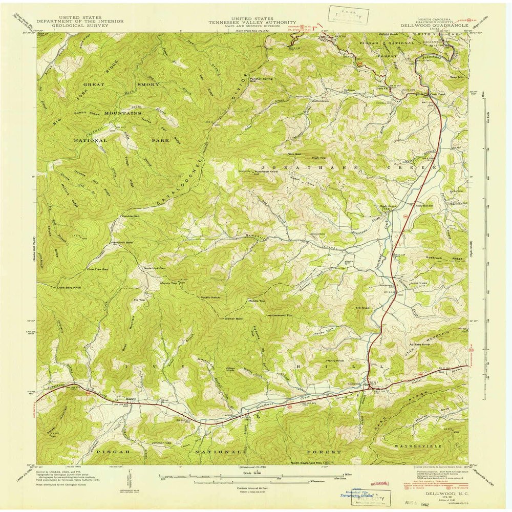 Dellwood NC topo map, 1:24000 Scale, 7.5 X 7.5 Minute, Historical, 1941, 26.9 x 22.1 in - Polypropylene