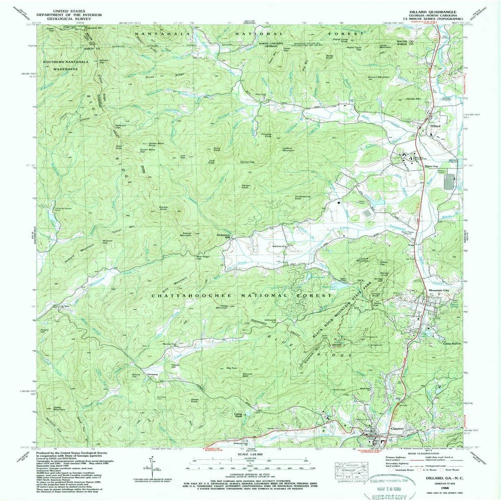 YellowMaps Dillard GA topo map, 1:24000 Scale, 7.5 X 7.5 Minute, Historical, 1988, Updated 1988, 27 x 22 in - Polypropylene