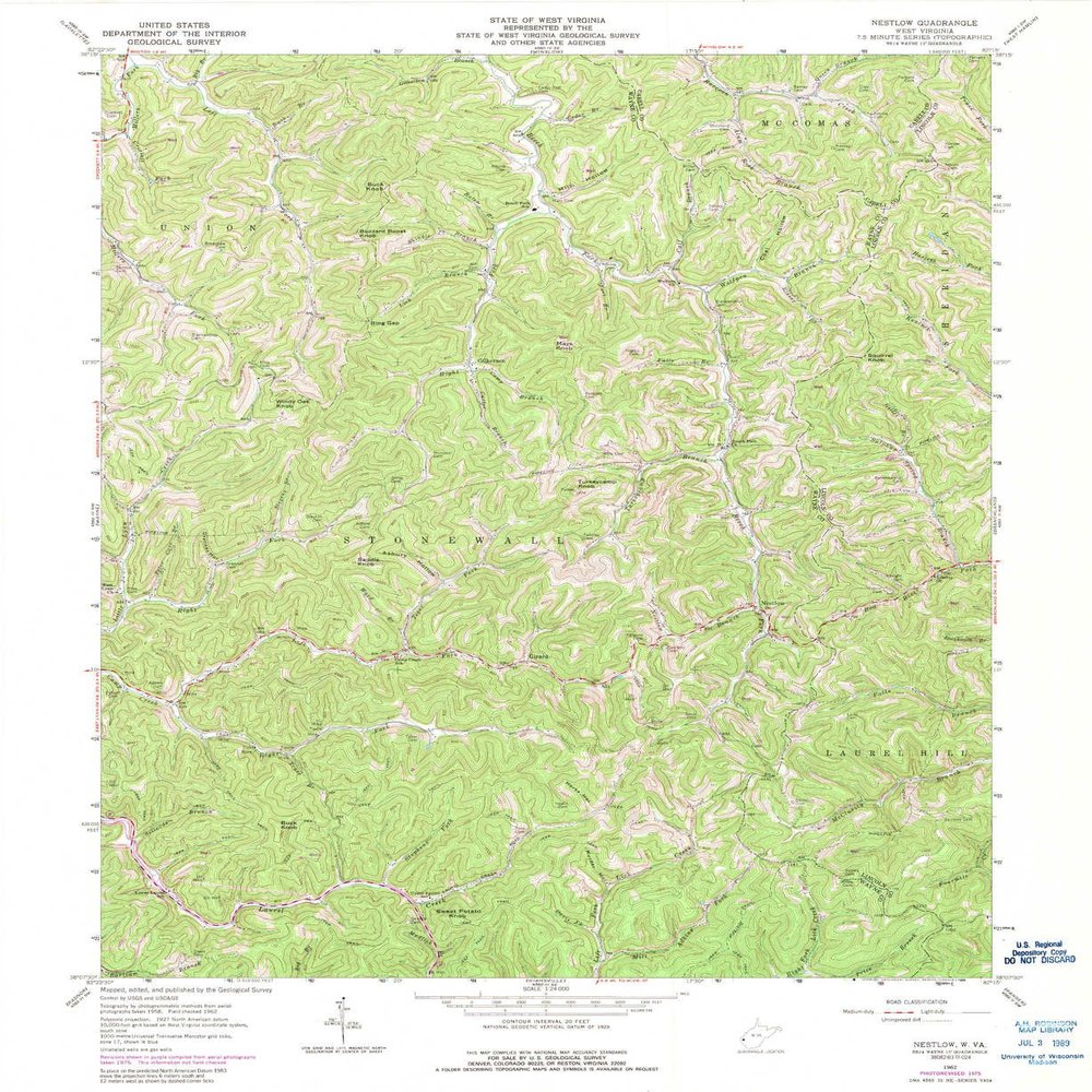 Nestlow WV topo map, 1:24000 Scale, 7.5 X 7.5 Minute, Historical, 1962, Updated 1989, 26.9 x 22 in - Polypropylene