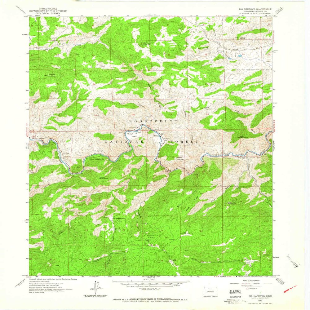 YellowMaps Big Narrows CO topo map, 1:24000 Scale, 7.5 X 7.5 Minute, Historical, 1962, Updated 1964, 27.3 x 22.1 in - Polypropylene