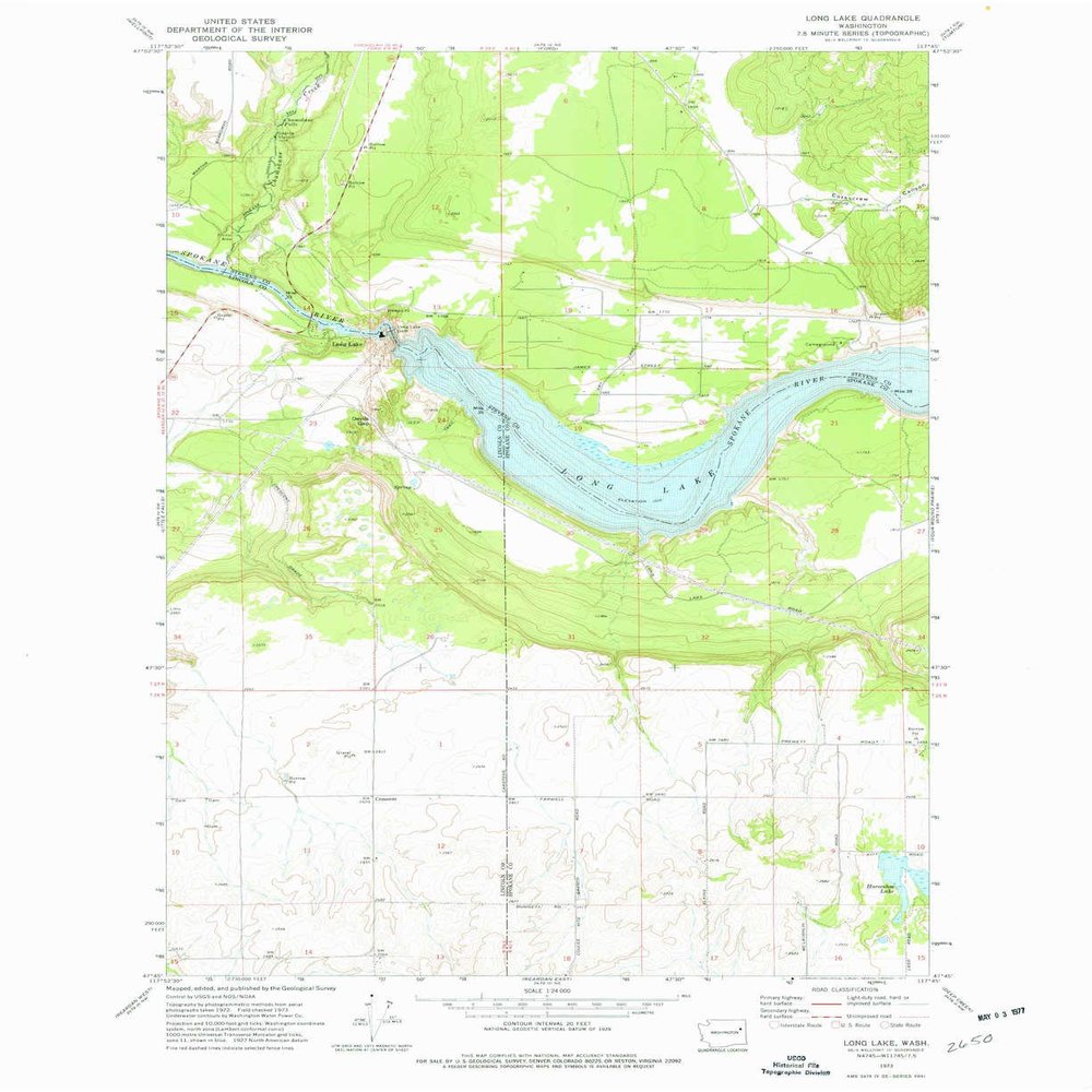 YellowMaps Long Lake WA topo map, 1:24000 Scale, 7.5 X 7.5 Minute, Historical, 1973, Updated 1977, 27.1 x 22.1 in - Tyvek