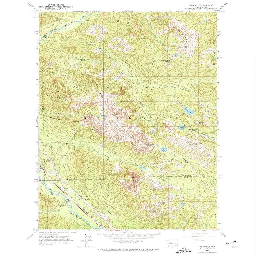 YellowMaps Baring WA topo map, 1:24000 Scale, 7.5 X 7.5 Minute, Historical, 1965, Updated 1974, 26.8 x 22.1 in - Polypropylene