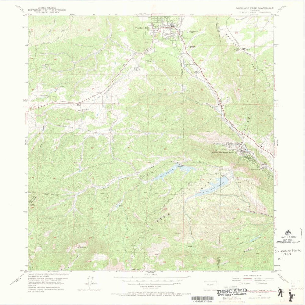 YellowMaps Woodland Park CO topo map, 1:24000 Scale, 7.5 X 7.5 Minute, Historical, 1954, Updated 1969, 27.3 x 22.1 in - Polypropylene