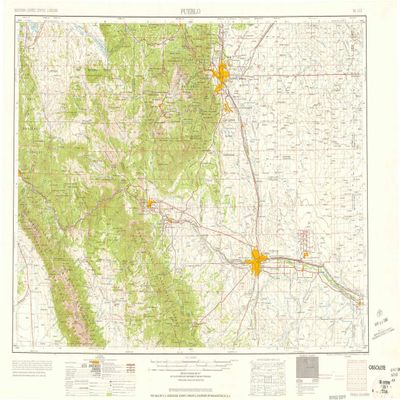 Pueblo CO topo map, 1:250000 Scale, 1 X 2 Degree, Historical, 1958, 21.6 x 31.9 in - Polypropylene