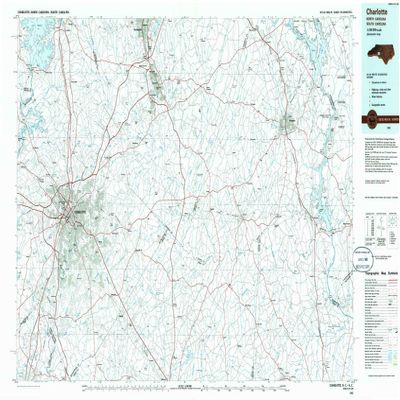 YellowMaps Charlotte NC topo map, 1:100000 Scale, 30 X 60 Minute, Historical, 1985, Updated 1986, 24.1 x 42.7 in - Polypropylene