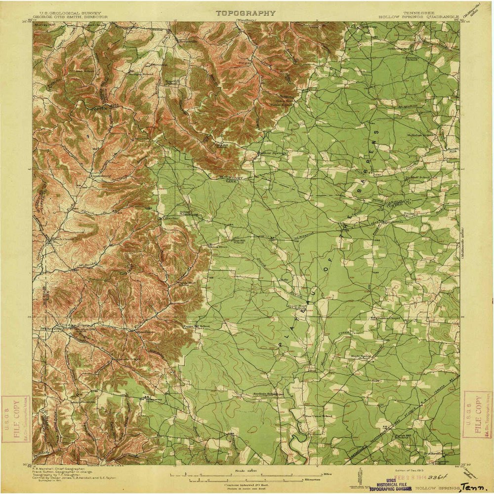 Hollow Springs TN topo map, 1:62500 Scale, 15 X 15 Minute, Historical, 1913, 19.4 x 16.5 in - Tyvek